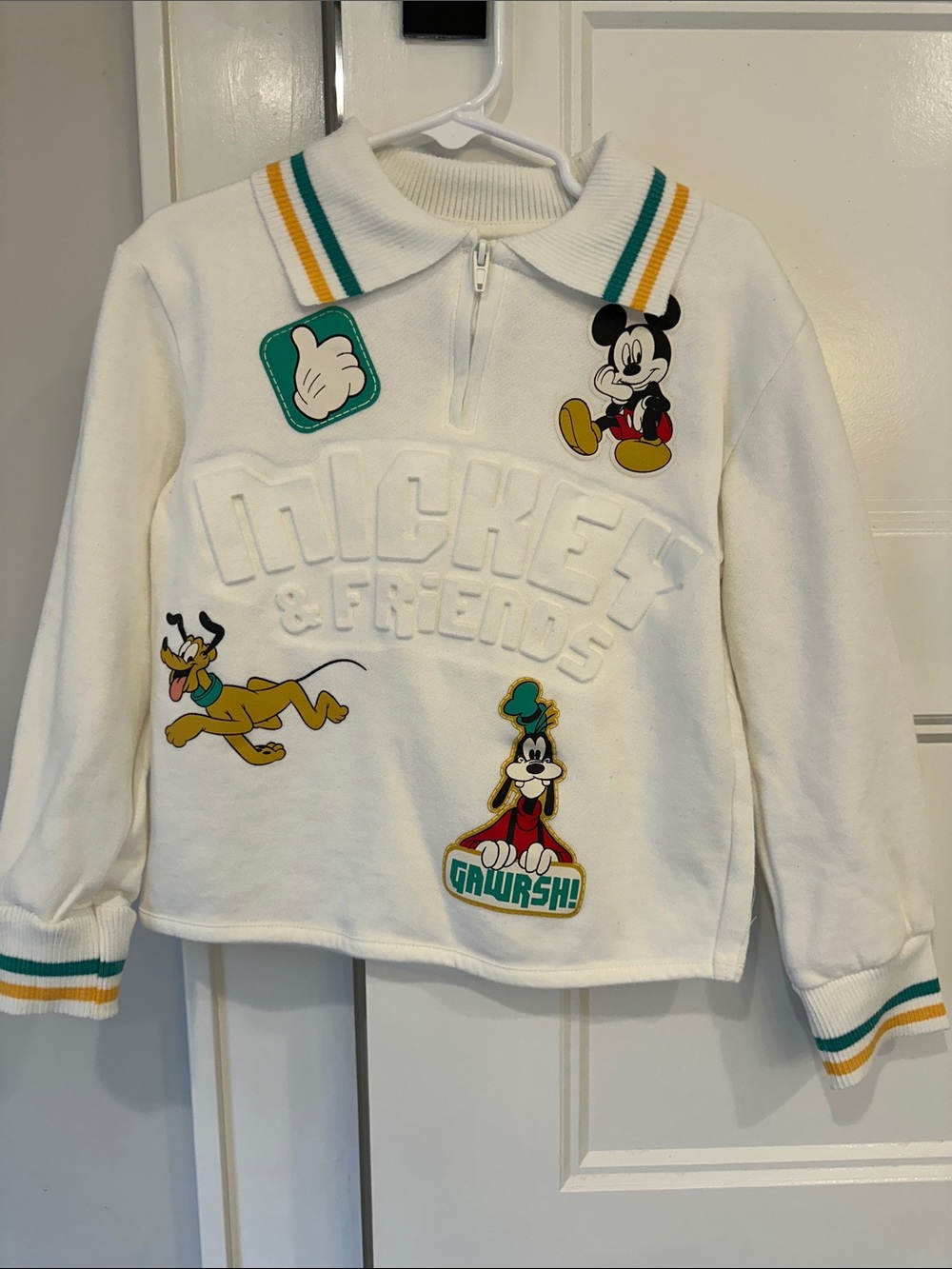 Disney White Kids Sweatshirt with Mickey, Pluto & Goofy Patches